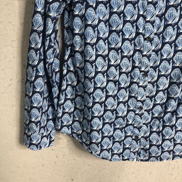 J Mclaughlin Top Womens Medium Blue Peacocks Print All Over Classic Cotton - Picture 11 of 15